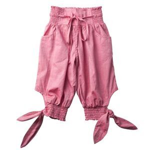 Paper Wings fairy smocked Shirred Culottes knickers capri pants Red Chambray 12